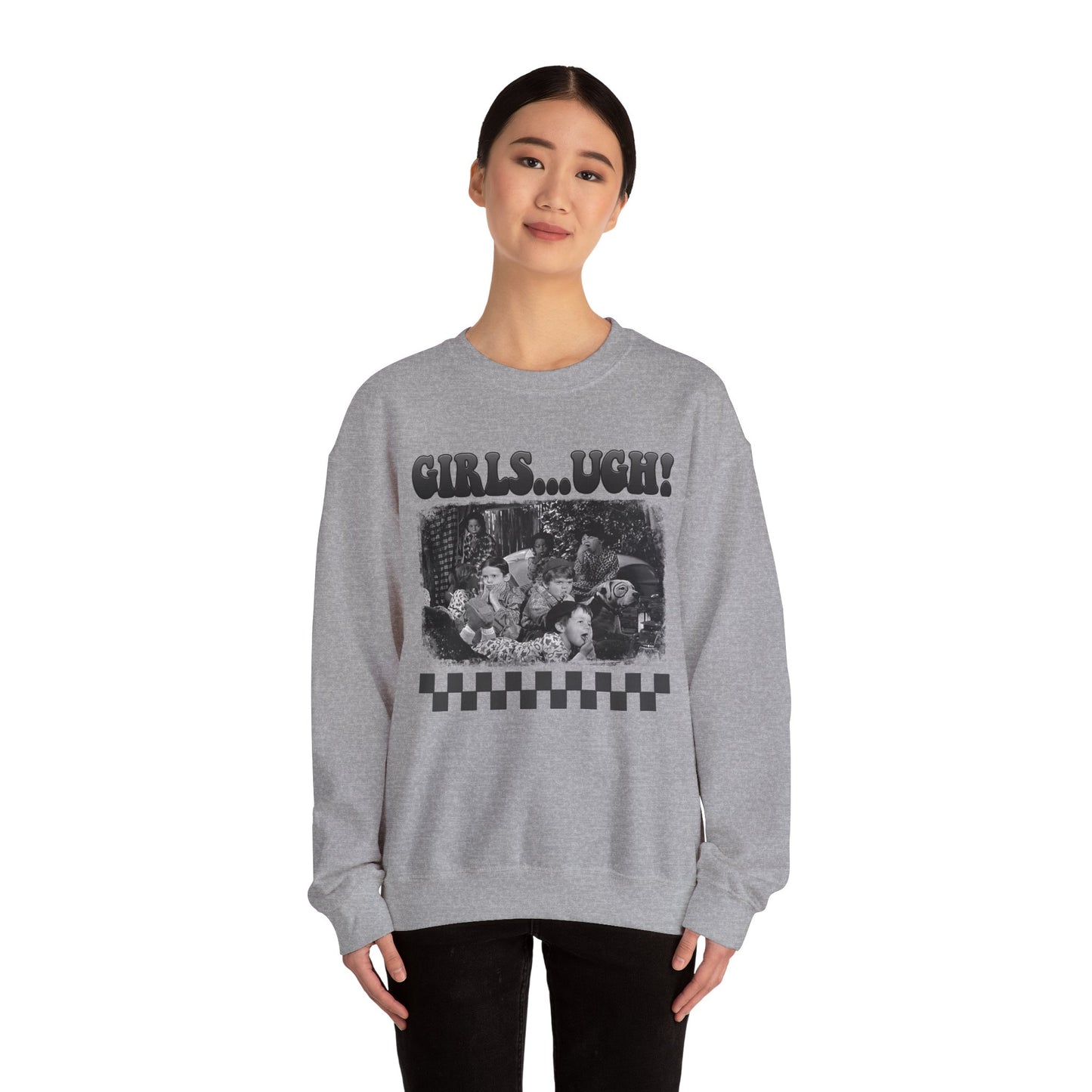 Crewneck Sweatshirt — 'GIRLS...UGH!' Retro Grunge Graphic Pullover