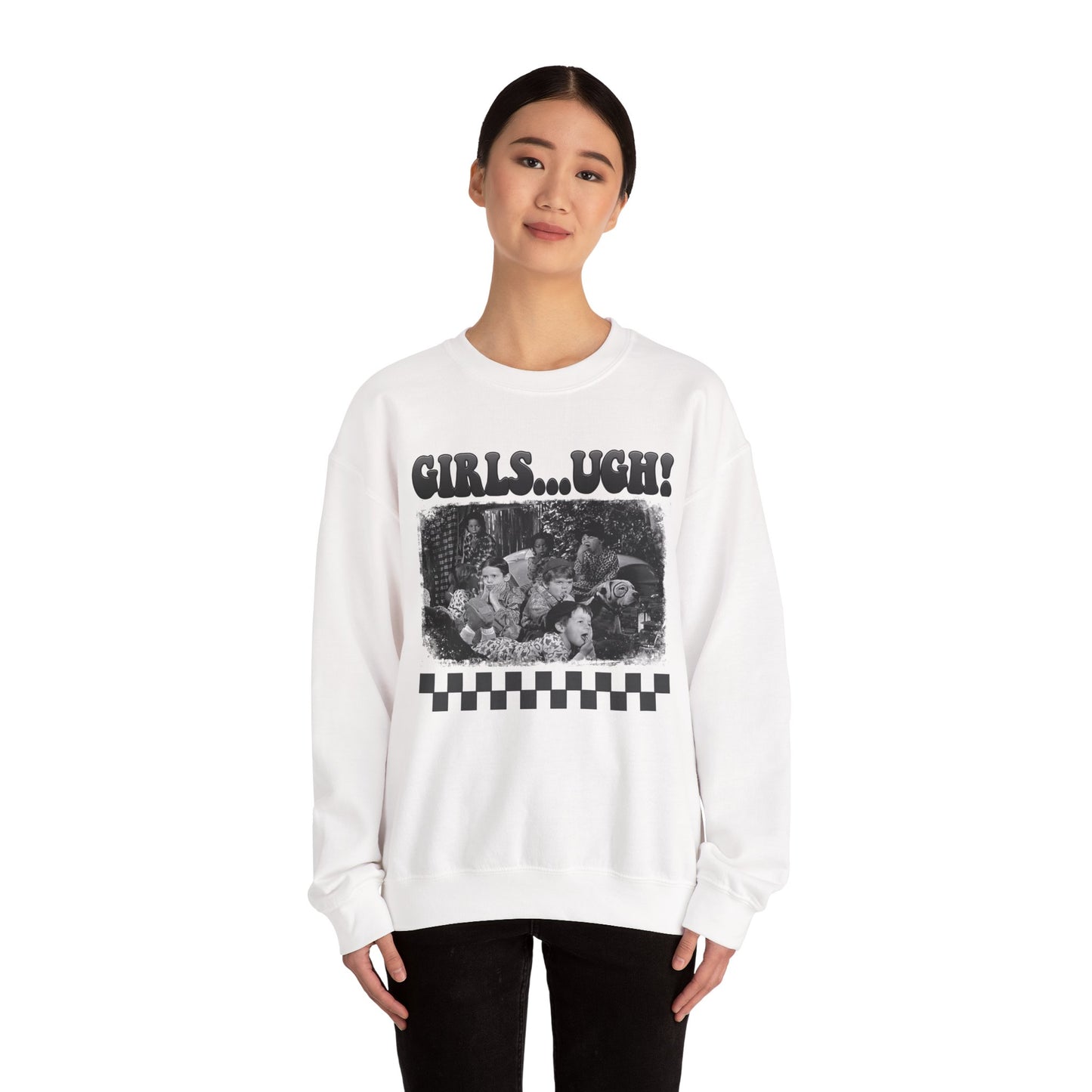 Crewneck Sweatshirt — 'GIRLS...UGH!' Retro Grunge Graphic Pullover