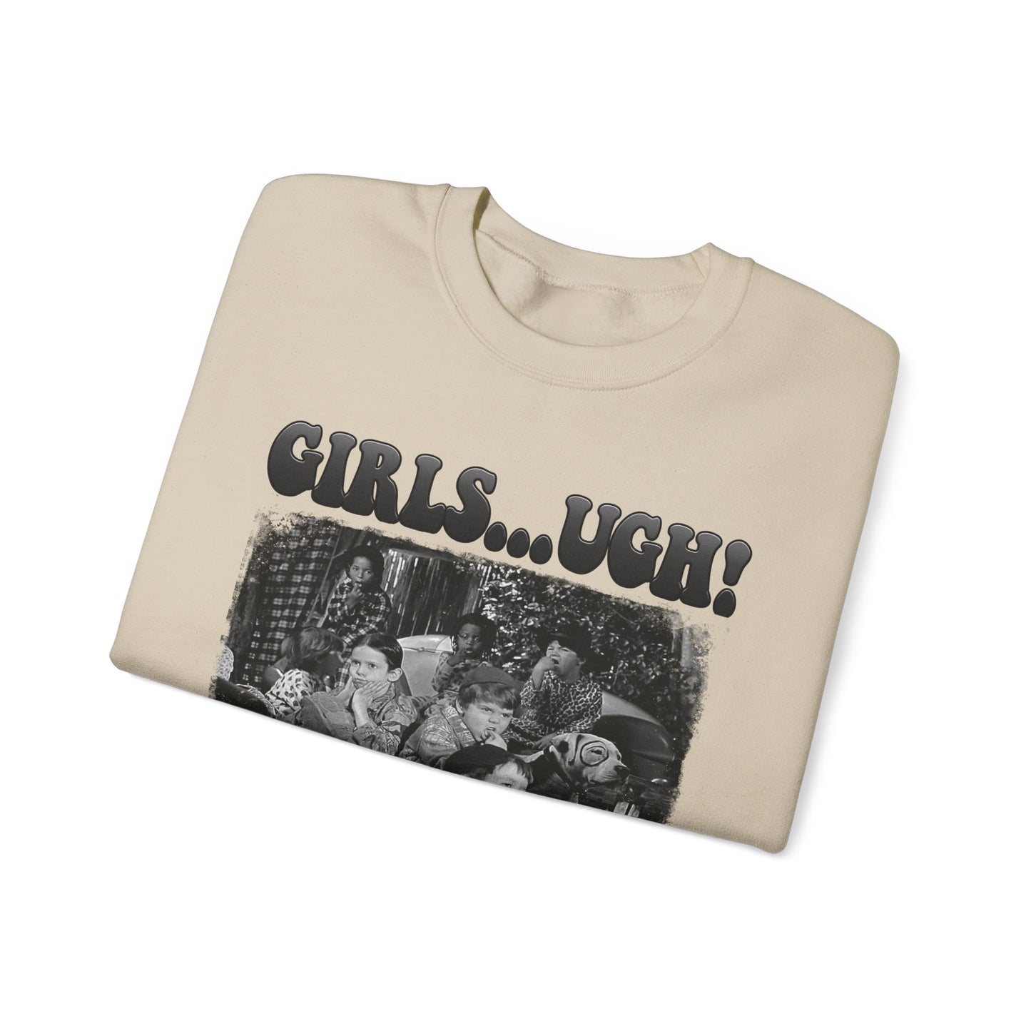 Crewneck Sweatshirt — 'GIRLS...UGH!' Retro Grunge Graphic Pullover