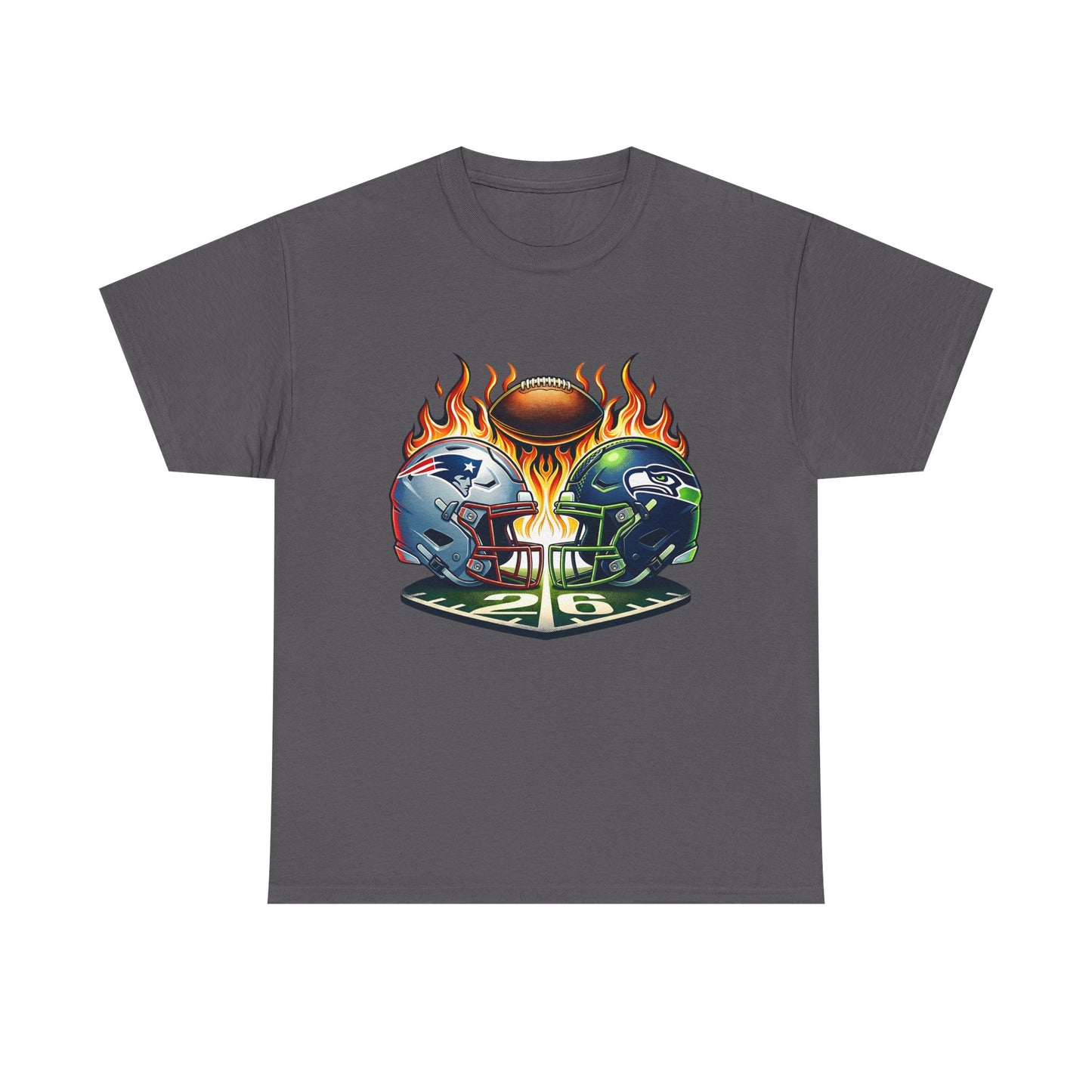 Football Rivalry T-Shirt — Flaming Helmets & Trophy Game Day Tee