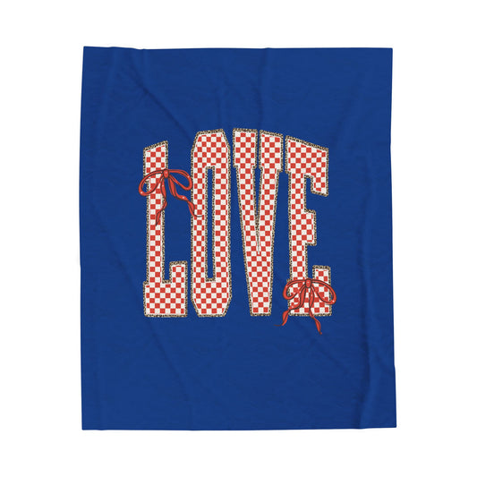 Velveteen Plush Blanket — LOVE with Bows & Checkered Lining