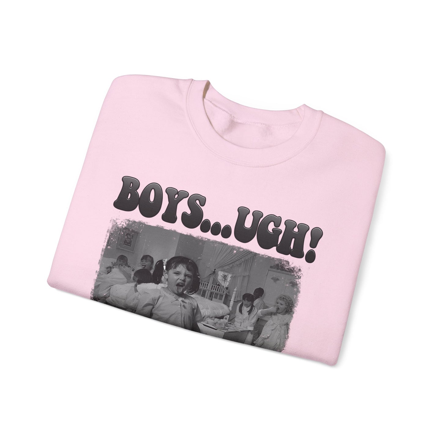 Copy of 'Boys...Ugh!' Graphic Crewneck Sweatshirt — Retro Grayscale Checkerboard Tee for Teens & Young Adults