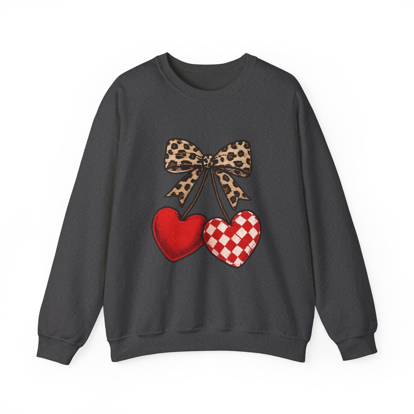 Leopard Bow Double Heart Sweatshirt - Valentine's Cozy Crewneck