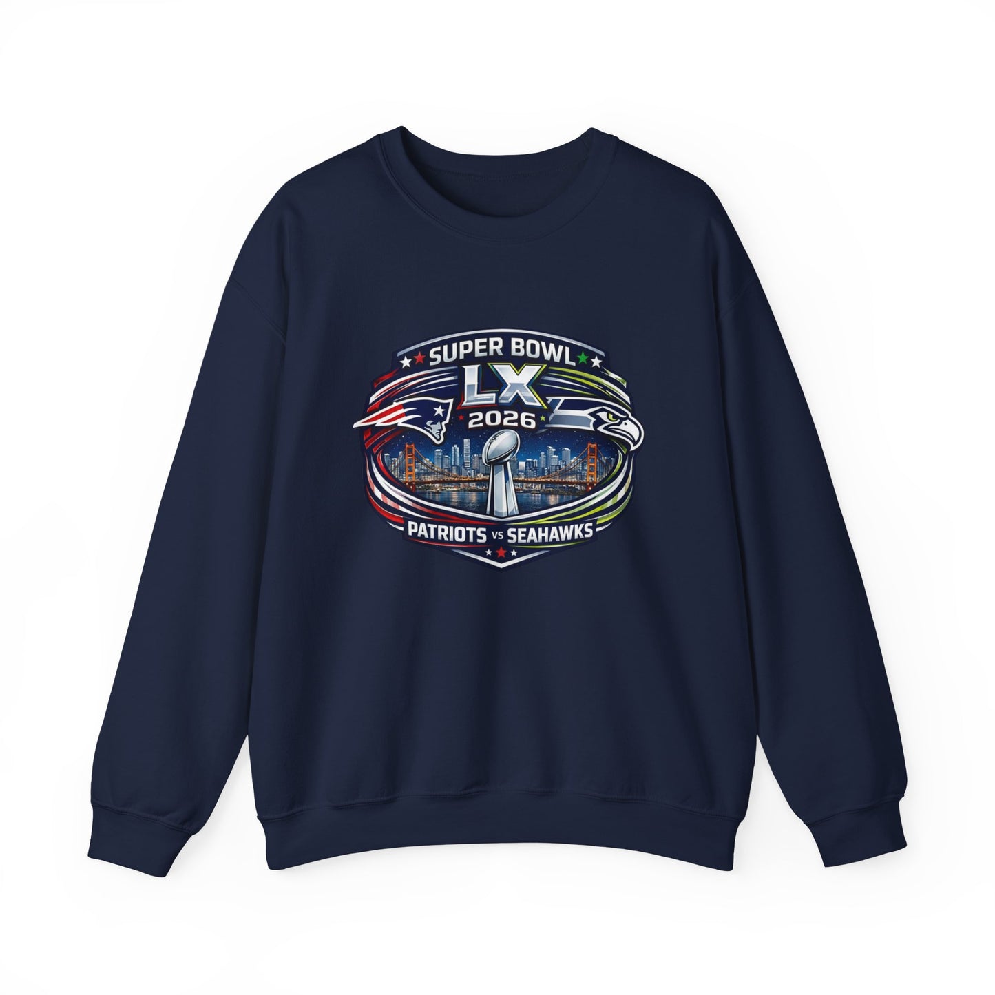 Super Bowl LX 2026 Patriots vs Seahawks Crewneck Sweatshirt
