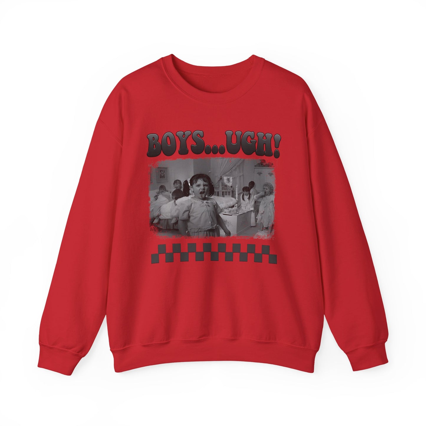 Copy of 'Boys...Ugh!' Graphic Crewneck Sweatshirt — Retro Grayscale Checkerboard Tee for Teens & Young Adults