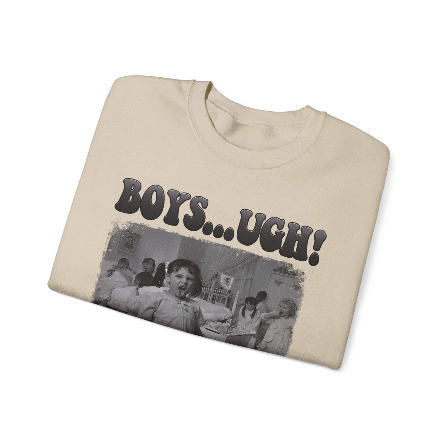 Copy of 'Boys...Ugh!' Graphic Crewneck Sweatshirt — Retro Grayscale Checkerboard Tee for Teens & Young Adults