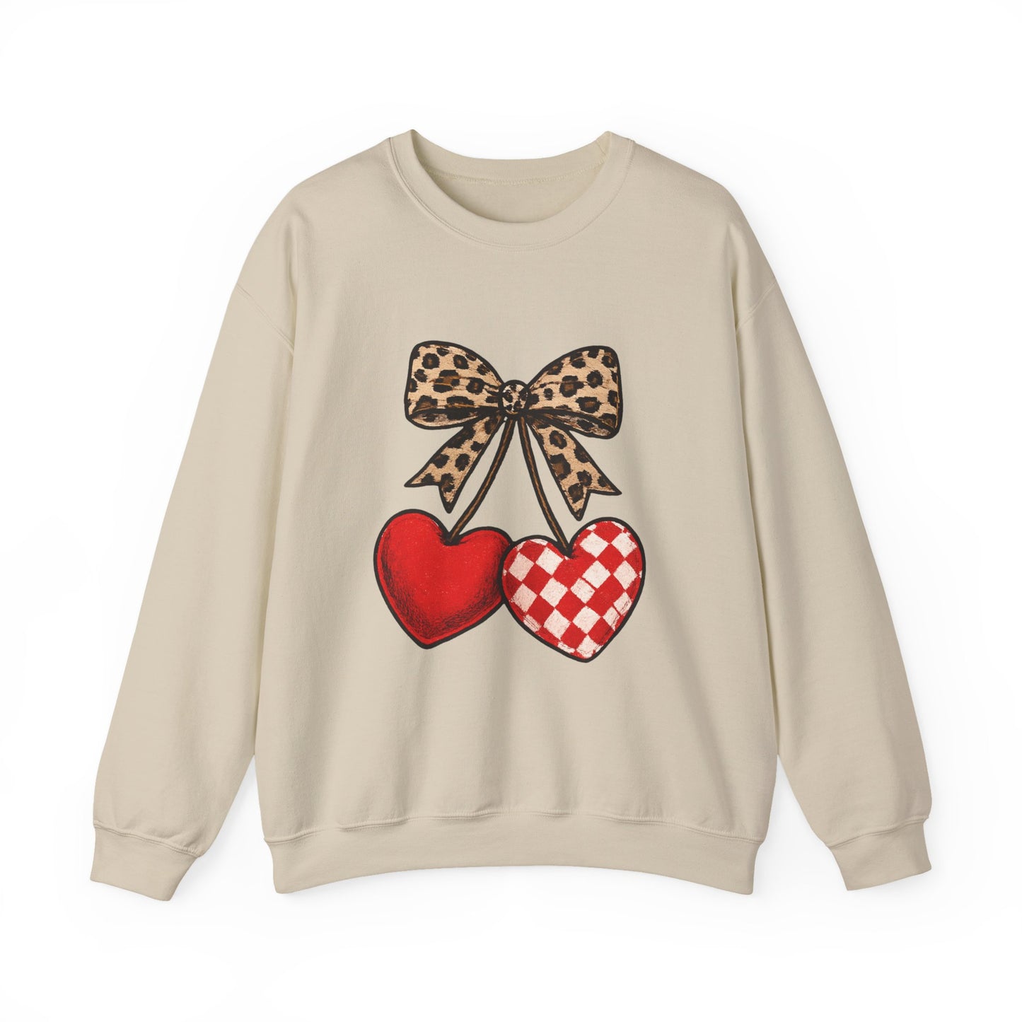 Leopard Bow Double Heart Sweatshirt - Valentine's Cozy Crewneck