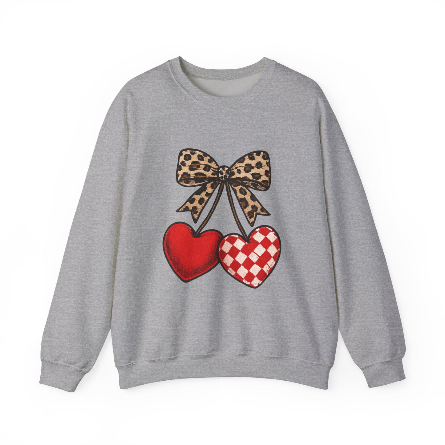 Leopard Bow Double Heart Sweatshirt - Valentine's Cozy Crewneck