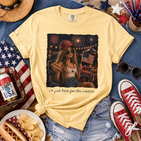 "I’m Just Here for the wieners" Patriotic Fireworks T-Shirt