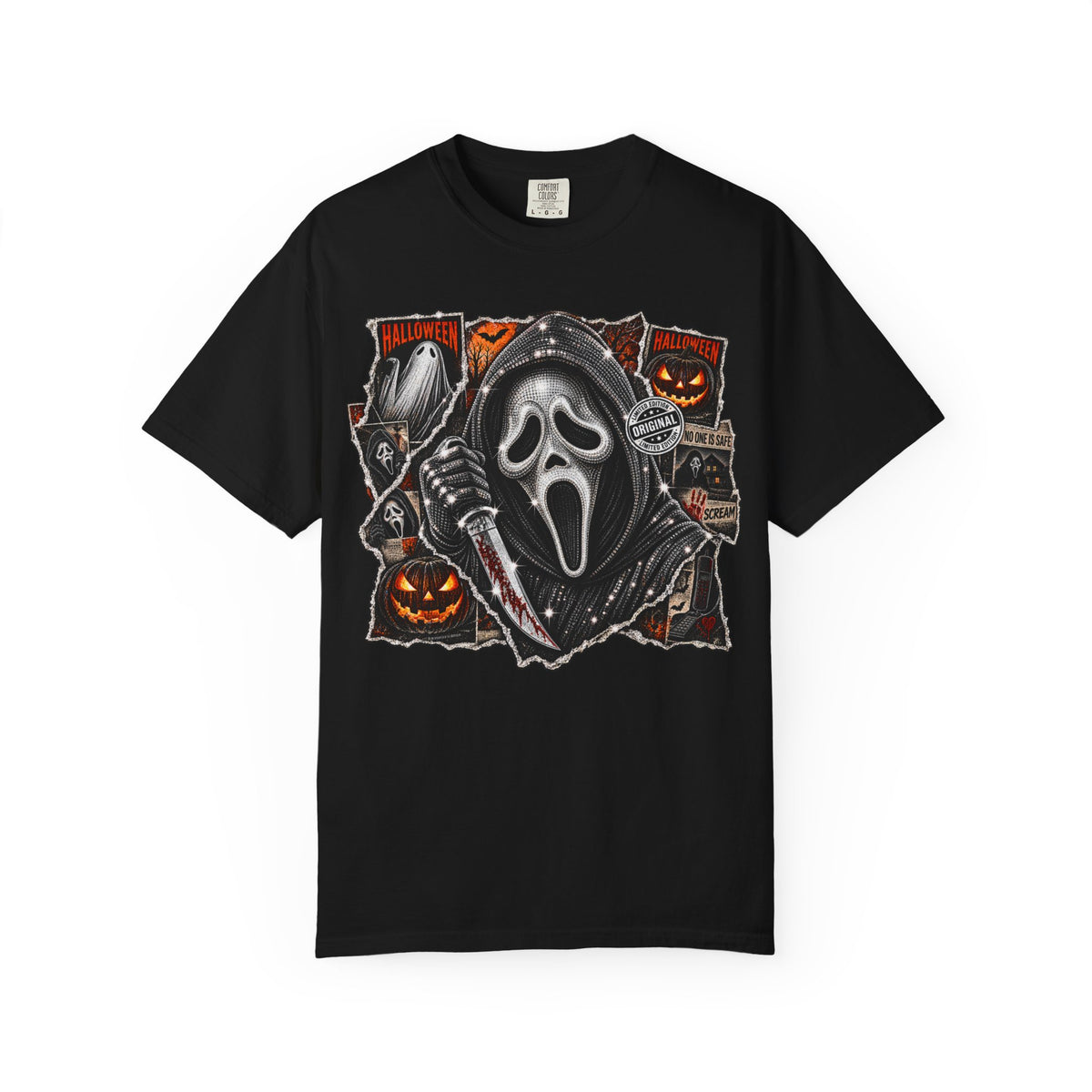 Scream Mask Halloween T-Shirt — Horror Ghost Face & Pumpkins Graphic Tee