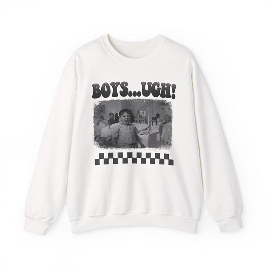 Copy of 'Boys...Ugh!' Graphic Crewneck Sweatshirt — Retro Grayscale Checkerboard Tee for Teens & Young Adults