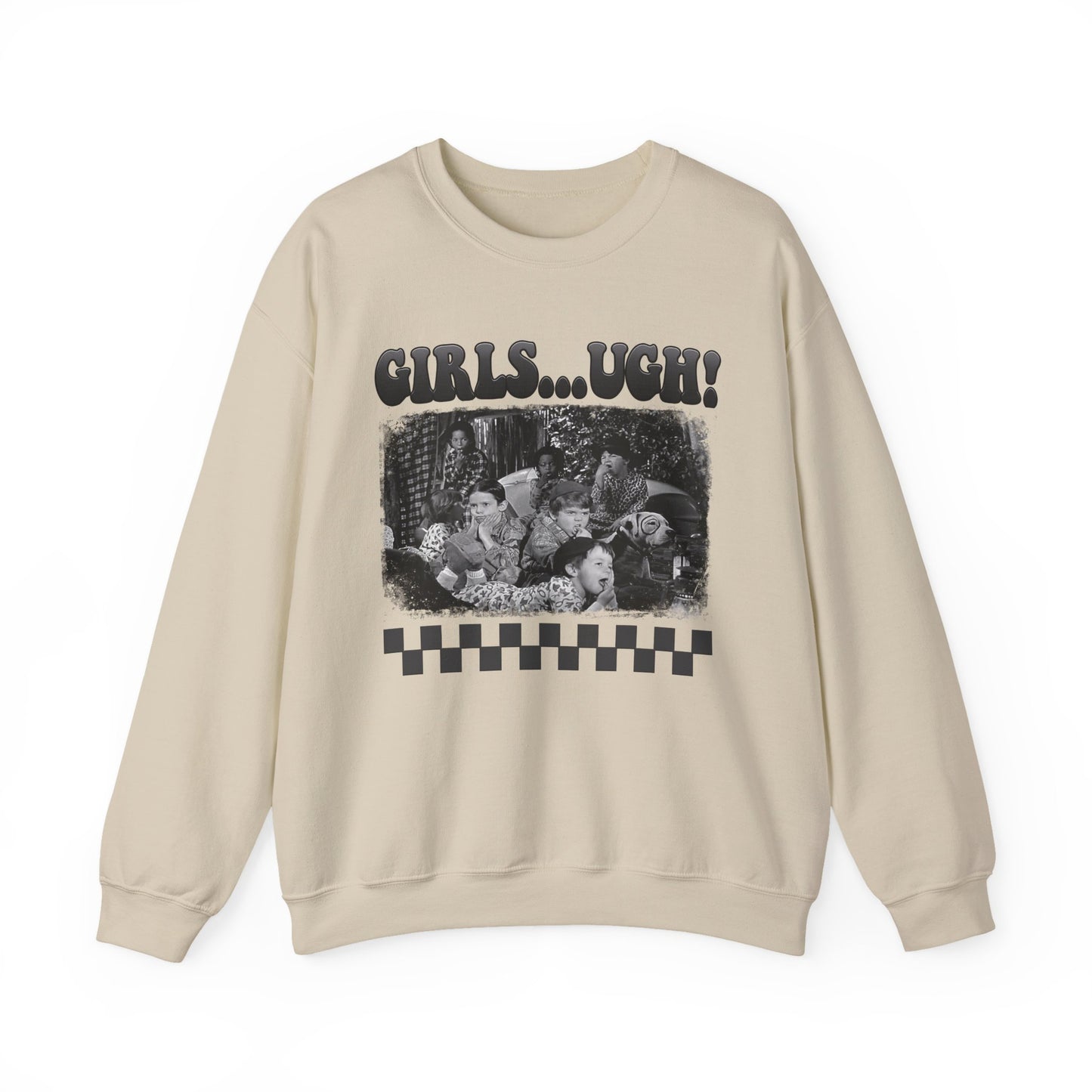 Crewneck Sweatshirt — 'GIRLS...UGH!' Retro Grunge Graphic Pullover