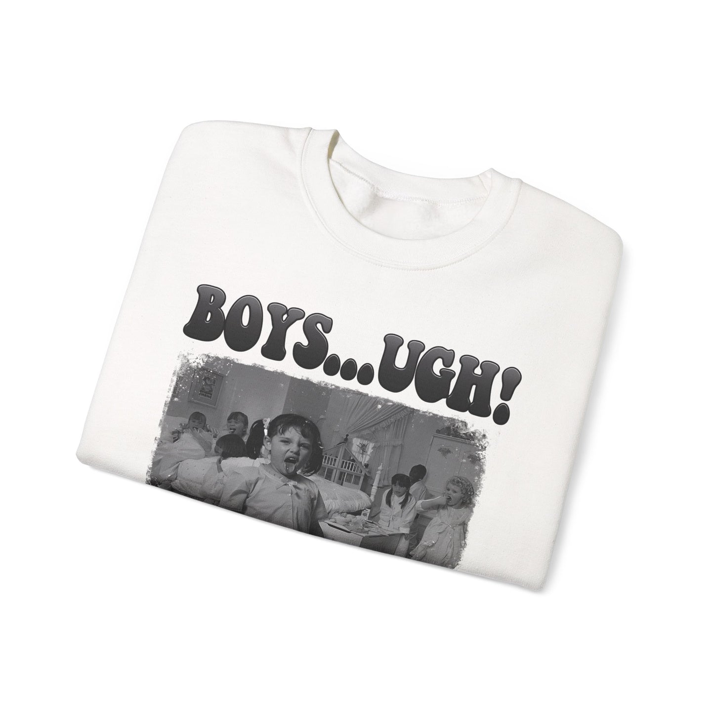 Copy of 'Boys...Ugh!' Graphic Crewneck Sweatshirt — Retro Grayscale Checkerboard Tee for Teens & Young Adults