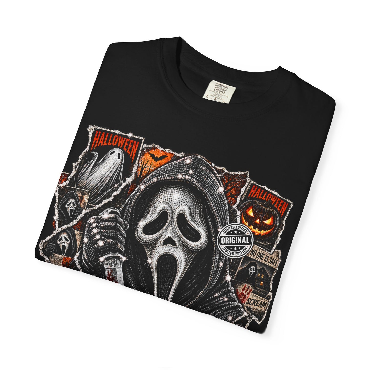 Scream Mask Halloween T-Shirt — Horror Ghost Face & Pumpkins Graphic Tee