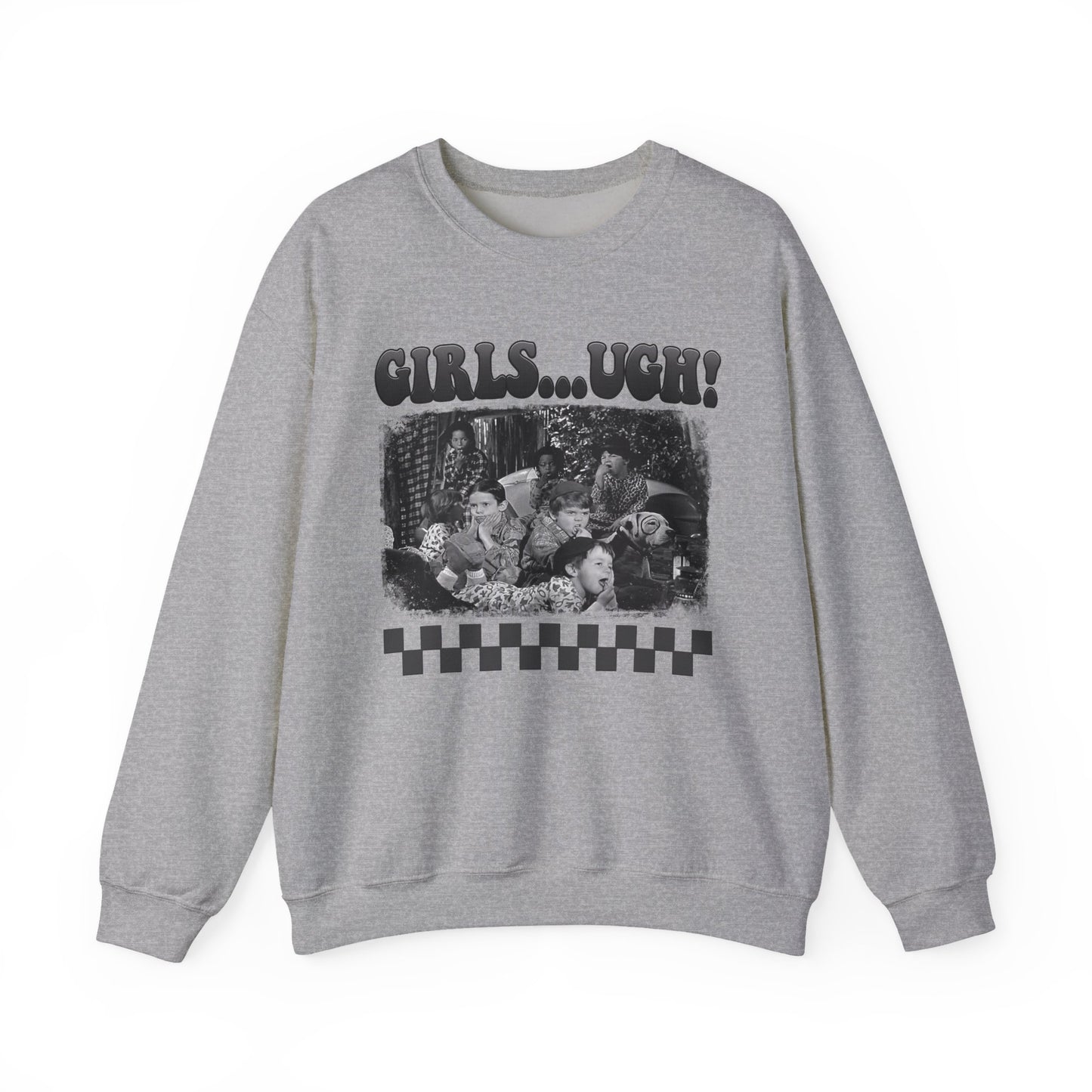 Crewneck Sweatshirt — 'GIRLS...UGH!' Retro Grunge Graphic Pullover