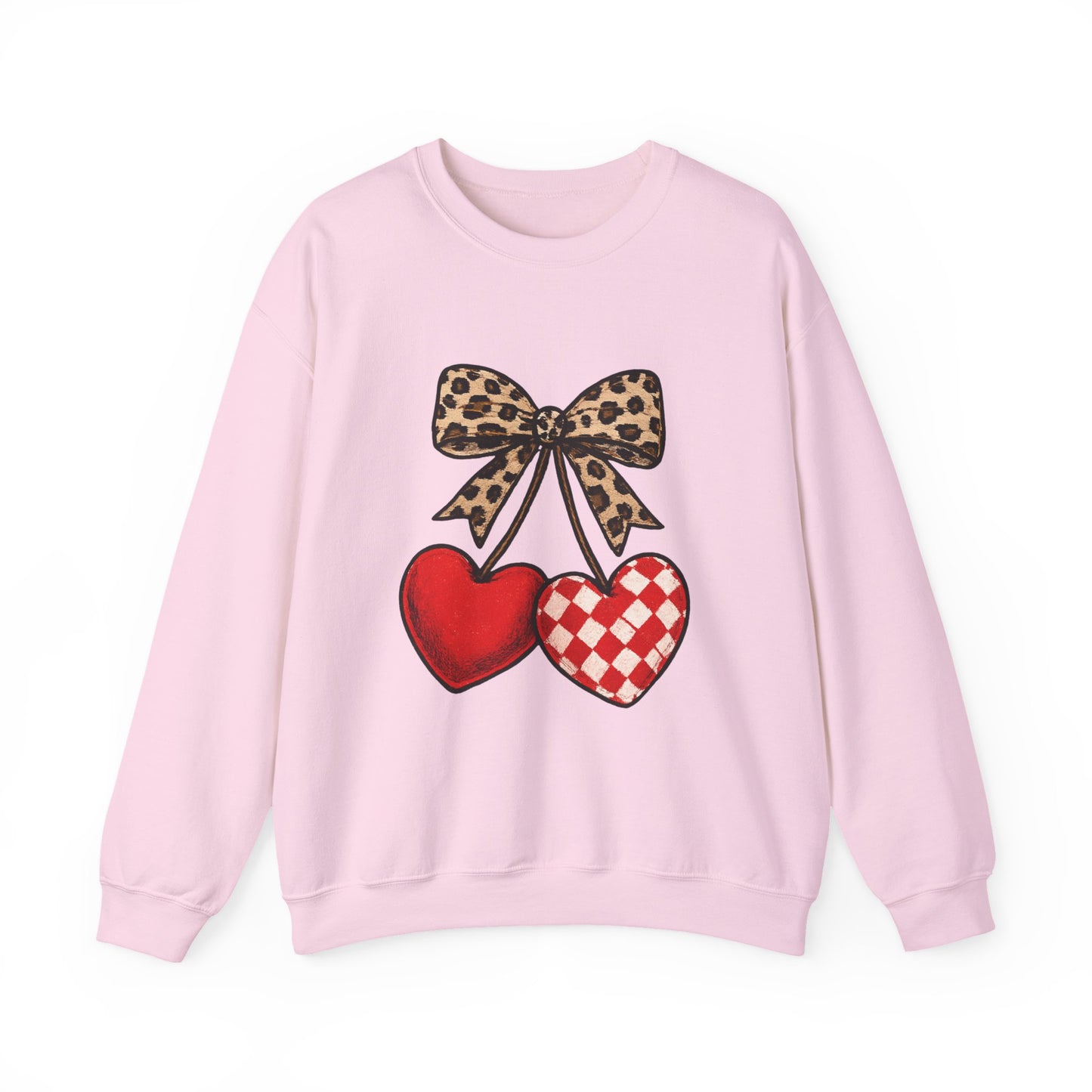 Leopard Bow Double Heart Sweatshirt - Valentine's Cozy Crewneck