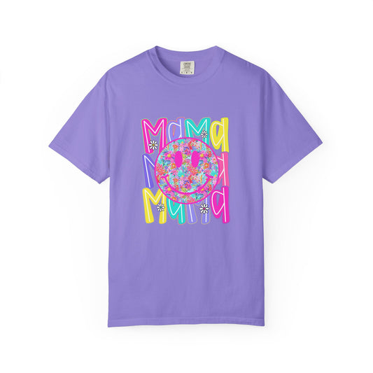 Mama Floral Smiley T-Shirt — Colorful Retro Mother's Day Tee