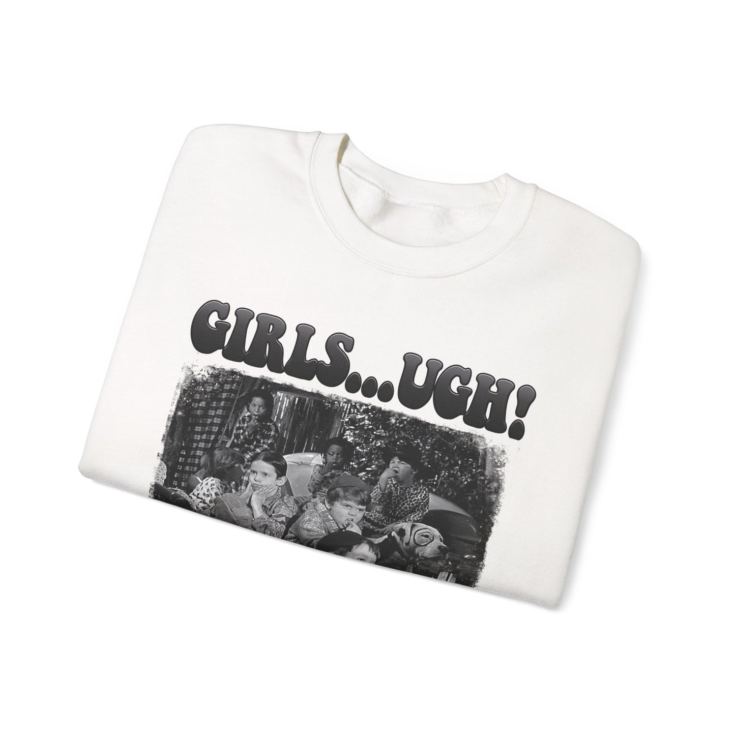 Crewneck Sweatshirt — 'GIRLS...UGH!' Retro Grunge Graphic Pullover