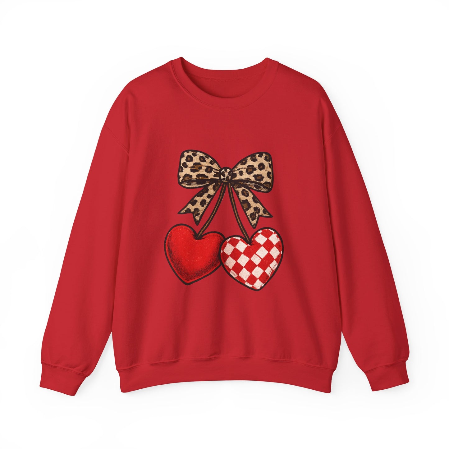 Leopard Bow Double Heart Sweatshirt - Valentine's Cozy Crewneck