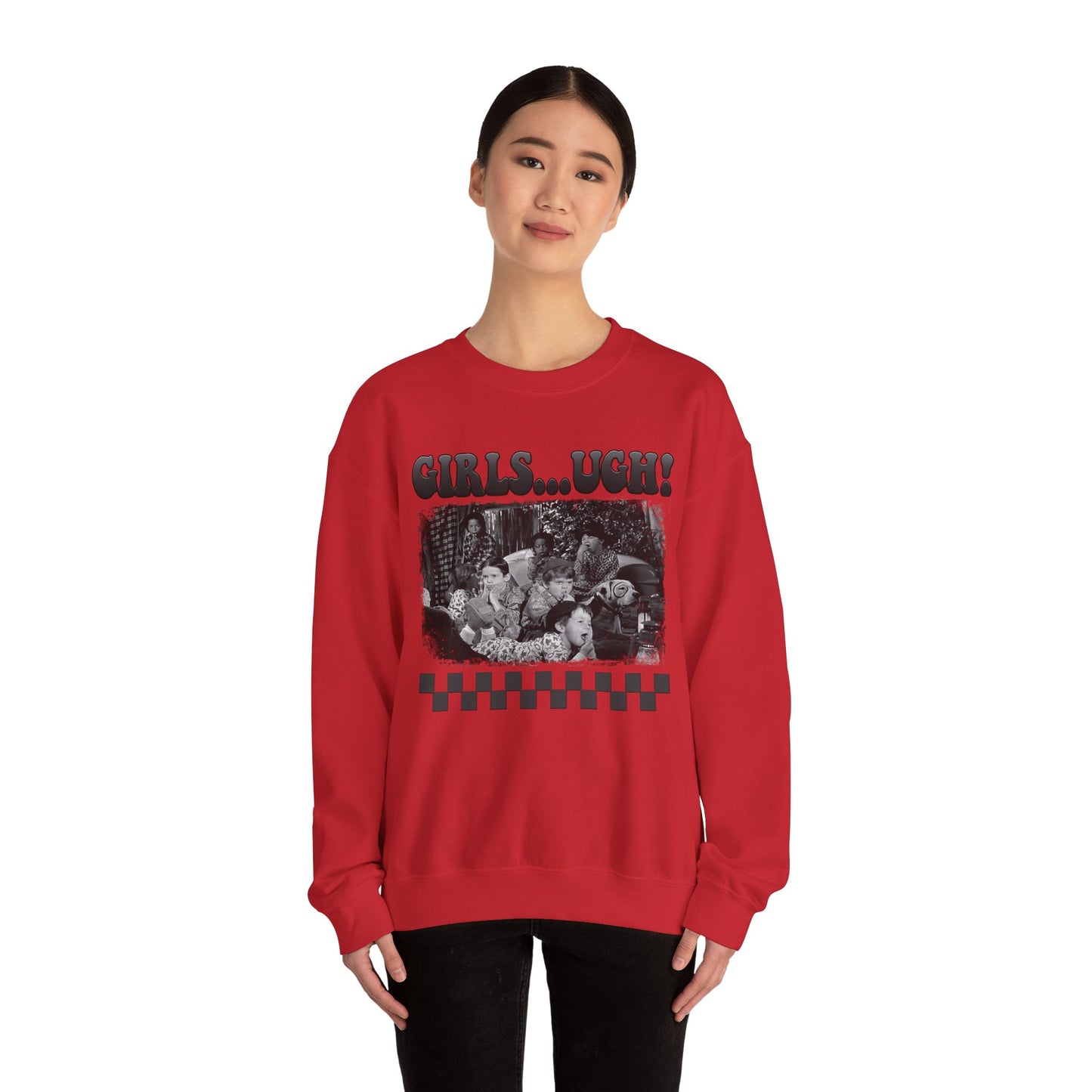 Crewneck Sweatshirt — 'GIRLS...UGH!' Retro Grunge Graphic Pullover