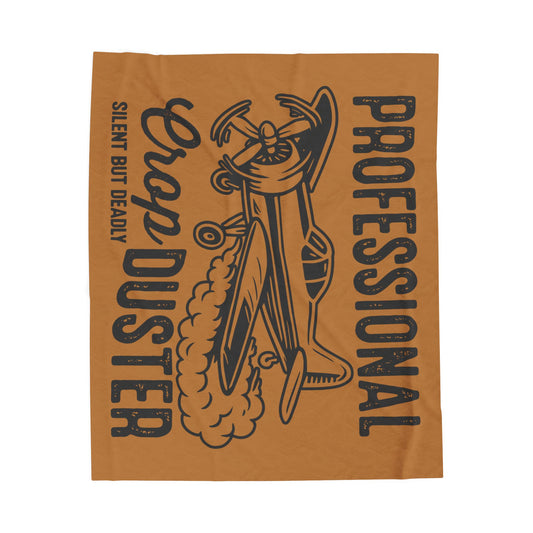 Velveteen Plush Blanket — "Professional Crop Duster" Vintage Airplane Throw