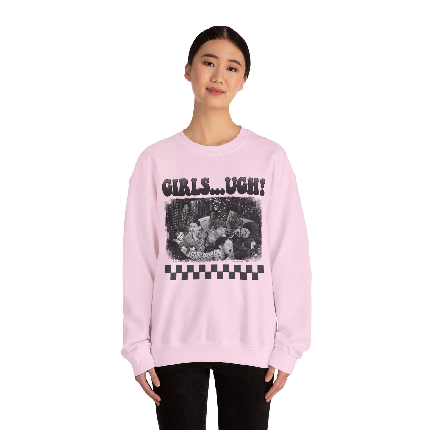 Crewneck Sweatshirt — 'GIRLS...UGH!' Retro Grunge Graphic Pullover